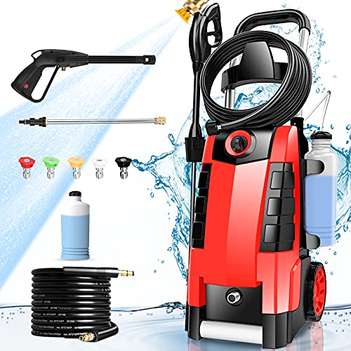 Power Washer, TE3000 1.9GPM Pressure Washer 1800W Electric High Pressure Washer Professional Car Washer Cleaner Machine with Hose Reel,5 Nozzles for Patio Garden Yard Vehicle