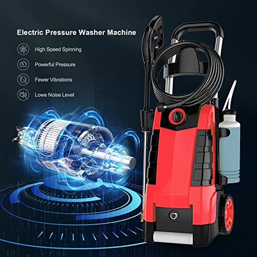 Power Washer, TE3000 1.9GPM Pressure Washer 1800W Electric High Pressure Washer Professional Car Washer Cleaner Machine with Hose Reel,5 Nozzles for Patio Garden Yard Vehicle