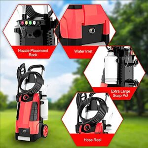 Power Washer, TE3000 1.9GPM Pressure Washer 1800W Electric High Pressure Washer Professional Car Washer Cleaner Machine with Hose Reel,5 Nozzles for Patio Garden Yard Vehicle