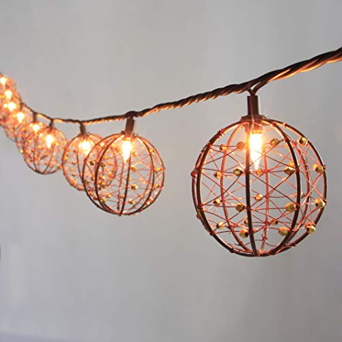 ZHONGXIN Outdoor Patio String Lights, 10 Mini Bulbs with Beaded Copper Wire Ball Style, UL Listed Connectable Weather-Resistant Indoor/Outdoor Decor Light for Home Pergola Garden Party Backyard …