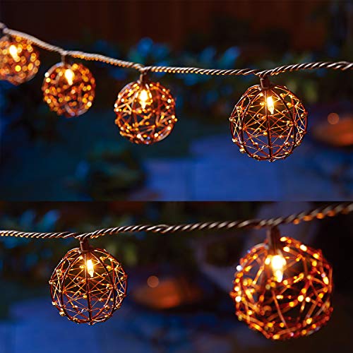 ZHONGXIN Outdoor Patio String Lights, 10 Mini Bulbs with Beaded Copper Wire Ball Style, UL Listed Connectable Weather-Resistant Indoor/Outdoor Decor Light for Home Pergola Garden Party Backyard …