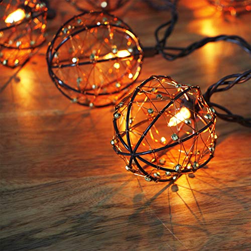 ZHONGXIN Outdoor Patio String Lights, 10 Mini Bulbs with Beaded Copper Wire Ball Style, UL Listed Connectable Weather-Resistant Indoor/Outdoor Decor Light for Home Pergola Garden Party Backyard …