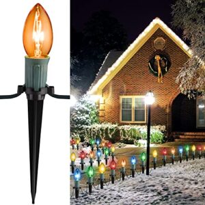 c9 christmas pathway lights with stakes, 24.2 ft waterproof walkway christmas lights with 20 bulbs, connectable holiday time xmas decorative path lights for outside yard garden, multicolored