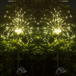 solar garden lights, solar firework lights 180 leds,solar powered string light warm white, diy chandelier for garden, patio, yard, flowerbed, parties (2 pack)