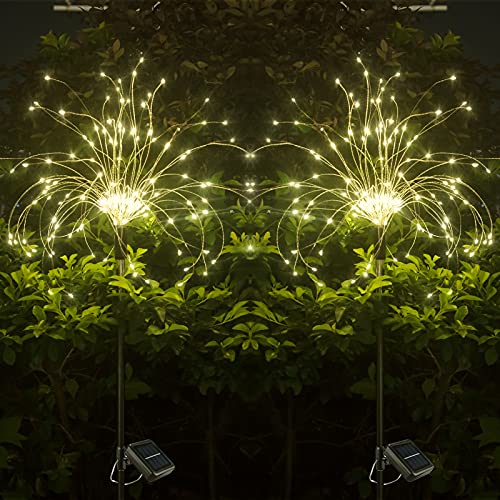 Solar Garden Lights, Solar Firework Lights 180 LEDs,Solar Powered String Light Warm White, DIY Chandelier for Garden, Patio, Yard, Flowerbed, Parties (2 Pack)