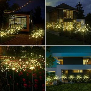 Solar Garden Lights, Solar Firework Lights 180 LEDs,Solar Powered String Light Warm White, DIY Chandelier for Garden, Patio, Yard, Flowerbed, Parties (2 Pack)