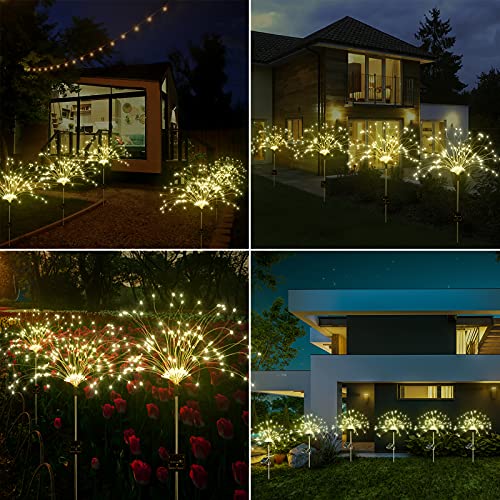 Solar Garden Lights, Solar Firework Lights 180 LEDs,Solar Powered String Light Warm White, DIY Chandelier for Garden, Patio, Yard, Flowerbed, Parties (2 Pack)