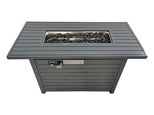 Bridgeport Rectangle Steel Propane Fire Pit Table for Outdoor Home Garden Backyard Fireplace (42 Inch, Grey)