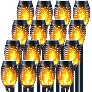 awethone 16 pack solar lights outdoor, 12 led mini solar torch light with flickering flame, waterproof christmas decorative landscape lighting torches for garden yard, auto on/off dusk to dawn