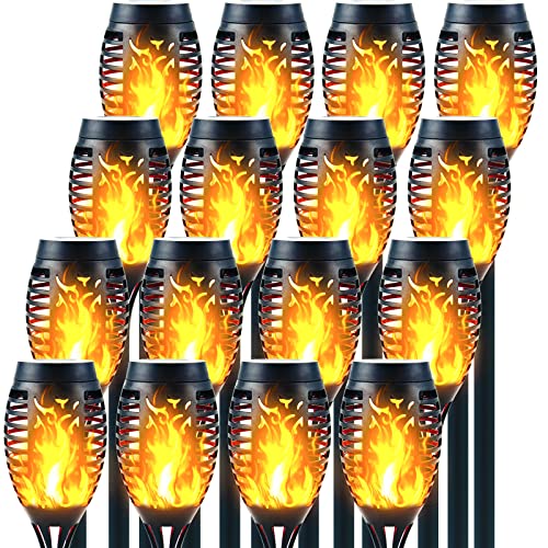 Awethone 16 Pack Solar Lights Outdoor, 12 LED Mini Solar Torch Light with Flickering Flame, Waterproof Christmas Decorative Landscape Lighting Torches for Garden Yard, Auto On/Off Dusk to Dawn