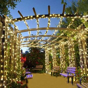 Qunlight Solar Fairy String Lights Outdoor Waterproof, 108ft 300LED Updated Version 6hrs Timer Function Starry String Lights for Christmas Patio Garden Party(WarmWhite 300L)