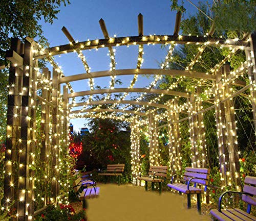 Qunlight Solar Fairy String Lights Outdoor Waterproof, 108ft 300LED Updated Version 6hrs Timer Function Starry String Lights for Christmas Patio Garden Party(WarmWhite 300L)