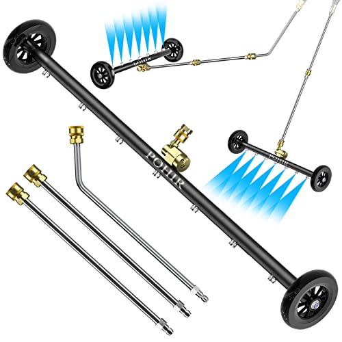 POHIR Undercarriage Pressure Washer Attachment Pro Max 24", Surface Cleaner Water Broom with 3pcs Extension Wand and Quick Connect Pivot Coupler 4000psi, 2 in 1 Underbody Car Washer