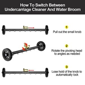 POHIR Undercarriage Pressure Washer Attachment Pro Max 24", Surface Cleaner Water Broom with 3pcs Extension Wand and Quick Connect Pivot Coupler 4000psi, 2 in 1 Underbody Car Washer