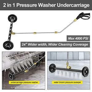 POHIR Undercarriage Pressure Washer Attachment Pro Max 24", Surface Cleaner Water Broom with 3pcs Extension Wand and Quick Connect Pivot Coupler 4000psi, 2 in 1 Underbody Car Washer