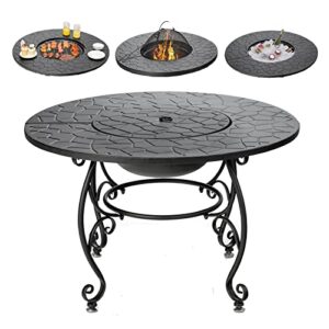 giantex fire pit table 4-in-1 outdoor dining table, 36 inch multifunctional metal round patio table, wood burning fire pits with cover, grill grate, poker for garden, poolside, backyard fireplace
