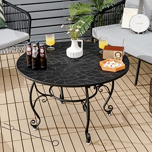 Giantex Fire Pit Table 4-in-1 Outdoor Dining Table, 36 Inch Multifunctional Metal Round Patio Table, Wood Burning Fire Pits with Cover, Grill Grate, Poker for Garden, Poolside, Backyard Fireplace