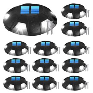 amki solar driveway lights, 12-pack led deck lights bright white, solar powered road markers lights ip67 waterproof outdoor warning step lights stay lit for boat dock driveway walkway pathway garden