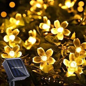 iticdecor solar flower string lights outdoor waterproof 50 led fairy light christmas decorations for garden fence patio yard christmas tree, home, lawn, wedding, patio, party decoration (warm white)