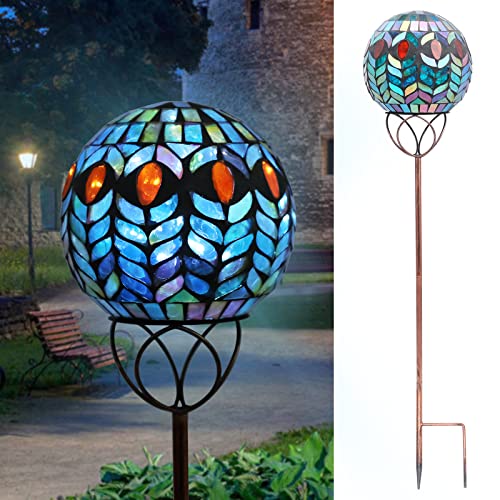 VCUTEKA Solar Outdoor Lights Garden Decor Mosaic Solar Garden Lights Waterproof Glass Ball LED Pathway Stake Light for Landscape Lawn Patio Yard Decoration 6 inch, Colorful