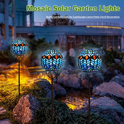 VCUTEKA Solar Outdoor Lights Garden Decor Mosaic Solar Garden Lights Waterproof Glass Ball LED Pathway Stake Light for Landscape Lawn Patio Yard Decoration 6 inch, Colorful