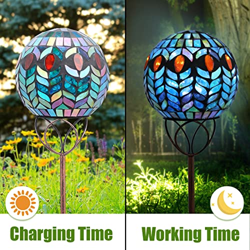 VCUTEKA Solar Outdoor Lights Garden Decor Mosaic Solar Garden Lights Waterproof Glass Ball LED Pathway Stake Light for Landscape Lawn Patio Yard Decoration 6 inch, Colorful