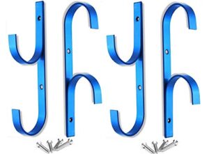flowerbeauty pool pole hanger premium aluminium holder set, ideal hooks for telescopic poles, skimmers, leaf rakes, nets, brushes, vacuum hose, garden tools and swimming pool accessories (4, blue)