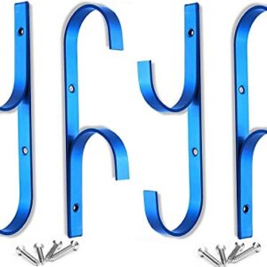 Flowerbeauty Pool Pole Hanger Premium Aluminium Holder Set, Ideal Hooks for Telescopic Poles, Skimmers, Leaf Rakes, Nets, Brushes, Vacuum Hose, Garden Tools and Swimming Pool Accessories (4, Blue)