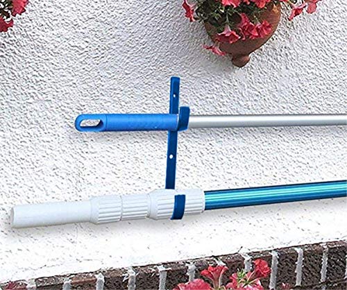 Flowerbeauty Pool Pole Hanger Premium Aluminium Holder Set, Ideal Hooks for Telescopic Poles, Skimmers, Leaf Rakes, Nets, Brushes, Vacuum Hose, Garden Tools and Swimming Pool Accessories (4, Blue)