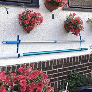 Flowerbeauty Pool Pole Hanger Premium Aluminium Holder Set, Ideal Hooks for Telescopic Poles, Skimmers, Leaf Rakes, Nets, Brushes, Vacuum Hose, Garden Tools and Swimming Pool Accessories (4, Blue)