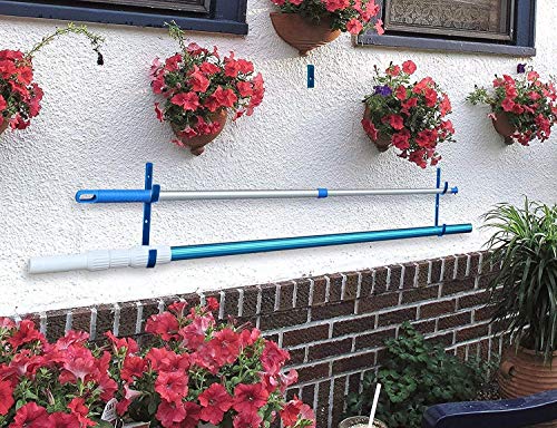 Flowerbeauty Pool Pole Hanger Premium Aluminium Holder Set, Ideal Hooks for Telescopic Poles, Skimmers, Leaf Rakes, Nets, Brushes, Vacuum Hose, Garden Tools and Swimming Pool Accessories (4, Blue)