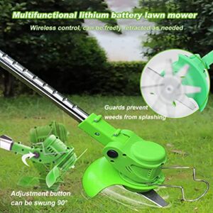 Cordless Weed Eater Battery Powered Weed Wacker 21V Electric Grass Trimmer Edger Lawn Tool, 2Pcs 2.0Ah Battery Operated Weed Trimmer Brush Cutter, Lightweight Wheeled No String Trimmer for Garden&Yard