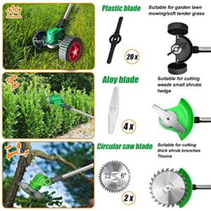 Cordless Weed Eater Battery Powered Weed Wacker 21V Electric Grass Trimmer Edger Lawn Tool, 2Pcs 2.0Ah Battery Operated Weed Trimmer Brush Cutter, Lightweight Wheeled No String Trimmer for Garden&Yard