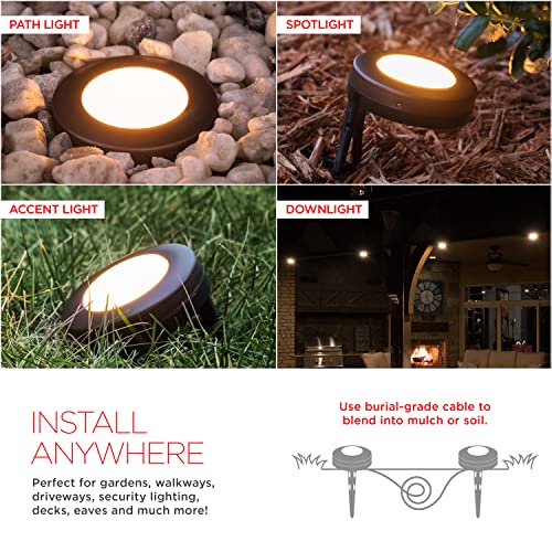 UltraPro LED Landscape Lights, Warm White, Large, 6 Pucks, 48ft, Outdoor Lighting, Ground, Garden, Decks, Patios, On/Off, Decoration, Weather Resistant, Durable, All Seasons, 60772