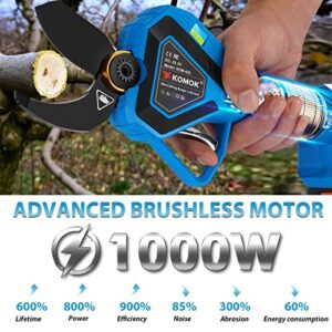 KOMOK Professional Cordless Electric Pruning Shears Secateurs, Smart Garden Orchard Tools 2 Rechargeable 2Ah Battery Tree Branch Pruner with Power Display 42mm/1.65", 8-10 Working Hours