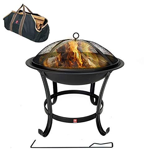 FireBeauty Fire Pit BBQ Grill Pit Bowl with Mesh Spark Screen Cover,Poker (Includes Tote Bag)