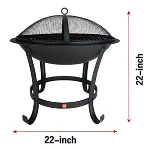 FireBeauty Fire Pit BBQ Grill Pit Bowl with Mesh Spark Screen Cover,Poker (Includes Tote Bag)