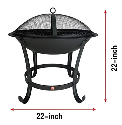 FireBeauty Fire Pit BBQ Grill Pit Bowl with Mesh Spark Screen Cover,Poker (Includes Tote Bag)