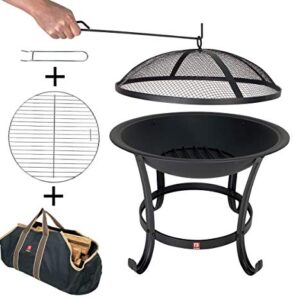 FireBeauty Fire Pit BBQ Grill Pit Bowl with Mesh Spark Screen Cover,Poker (Includes Tote Bag)