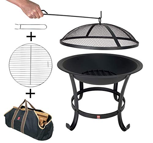 FireBeauty Fire Pit BBQ Grill Pit Bowl with Mesh Spark Screen Cover,Poker (Includes Tote Bag)