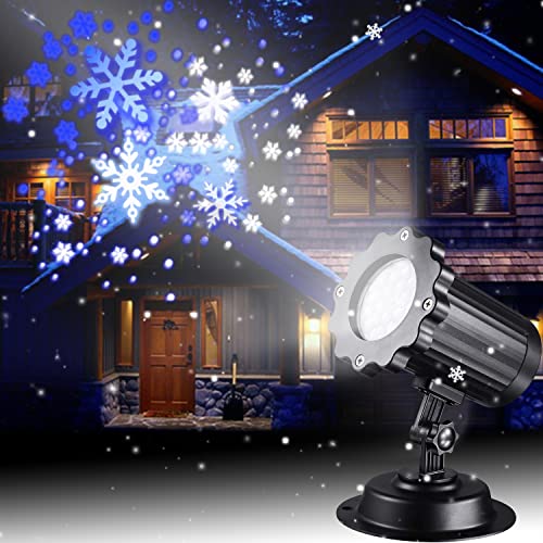 Christmas Projector Lights LED White Blue Rotating Snowflake Snowstorm Light Projector with Snowfall for Halloween Birthday Wedding Theme Party Garden Home Winter Outdoor Indoor Decor [2022 Updated]