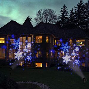 Christmas Projector Lights LED White Blue Rotating Snowflake Snowstorm Light Projector with Snowfall for Halloween Birthday Wedding Theme Party Garden Home Winter Outdoor Indoor Decor [2022 Updated]