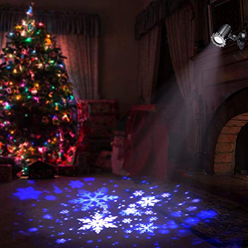 Christmas Projector Lights LED White Blue Rotating Snowflake Snowstorm Light Projector with Snowfall for Halloween Birthday Wedding Theme Party Garden Home Winter Outdoor Indoor Decor [2022 Updated]