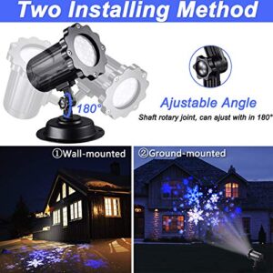 Christmas Projector Lights LED White Blue Rotating Snowflake Snowstorm Light Projector with Snowfall for Halloween Birthday Wedding Theme Party Garden Home Winter Outdoor Indoor Decor [2022 Updated]