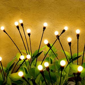 solar outdoor lights for patio decor: 2pack waterproof swaying dancing firefly lights solar powered, garden decorative lights decoration for yard patio pathway lawn (warm light)