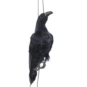 Etistta 17 inch Realistic Hanging Dead Crows Decoy Lifesize Extra Large Black Feathered Crow