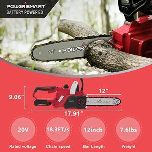 PowerSmart Electric Chainsaw 20V Battery Powered, Cordless Chain Saw With 12 Inch Chain and Bar, 4Ah Battery And Fast Charger Included, Power Chainsaw For Trees Wood Farm Garden Ranch Forest Cutting