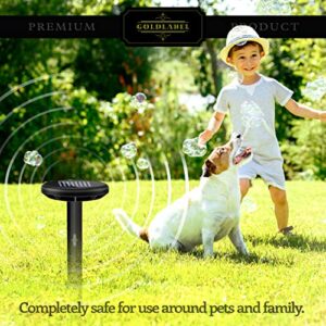 Gold Label Premium Waterproof Ultrasonic Solar Animal Repellent | Long Lasting Humane Solar Pest Control Spikes for Groundhog, Gopher, Vole, Mole, Snake, Chipmunk, Raccoon, Squirrel, Mice | 6 Pack