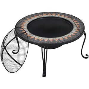 FirsTime & Co. Dark Gray Artemis Fire Pit with Screen Lid, Wood Burning Fire Pit for Garden, Backyard, Patio, Mosaic Tiles, 31.5 x 31.5 x 22.25 inches