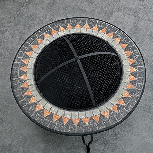 FirsTime & Co. Dark Gray Artemis Fire Pit with Screen Lid, Wood Burning Fire Pit for Garden, Backyard, Patio, Mosaic Tiles, 31.5 x 31.5 x 22.25 inches